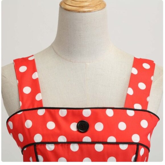 Women's Retro Vintage 1950's Sleeveless Strappy Polkadots Rockabilly Swing Dress - Picture 6 of 6